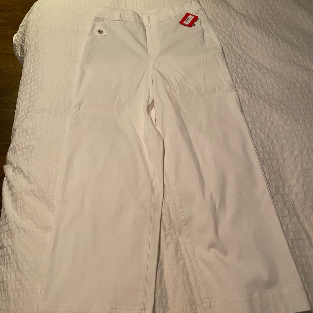 SPANX Stretch Twill Cropped Wide Leg Pants, NWT, Size Large TALL, Bright White